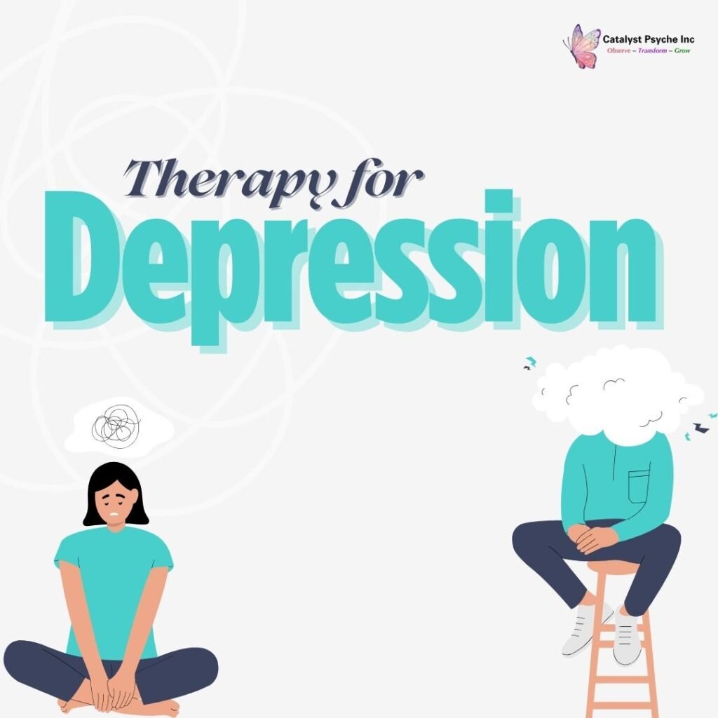 Therapy for depression with professional support to manage sadness, negative thoughts, and emotional fatigue for better mental health.